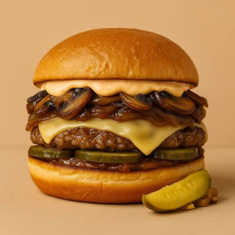 Mr. Poutin Mushroom Burger + Cheese
