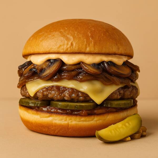 Mr. Poutin Mushroom Burger + Cheese