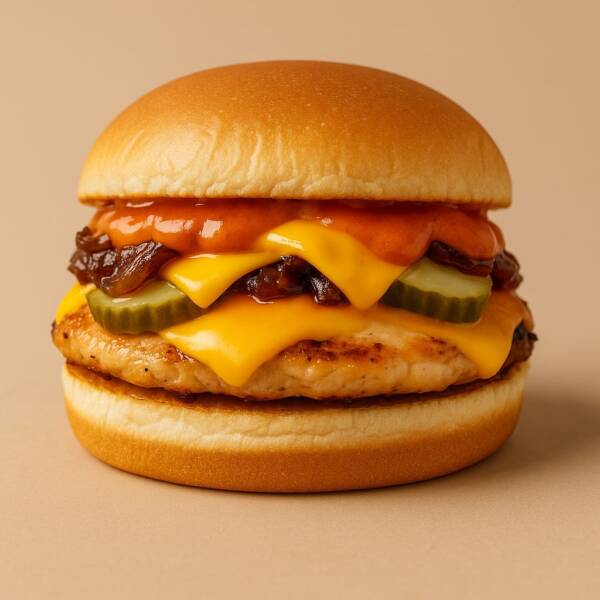 Mr. Poutin Spicy Chicken Burger + Cheese