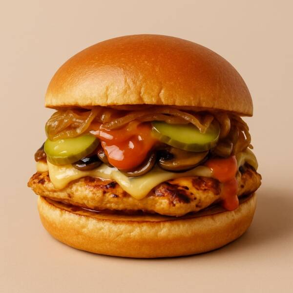 Mr. Poutin Mushroom Cheese Chicken Burger